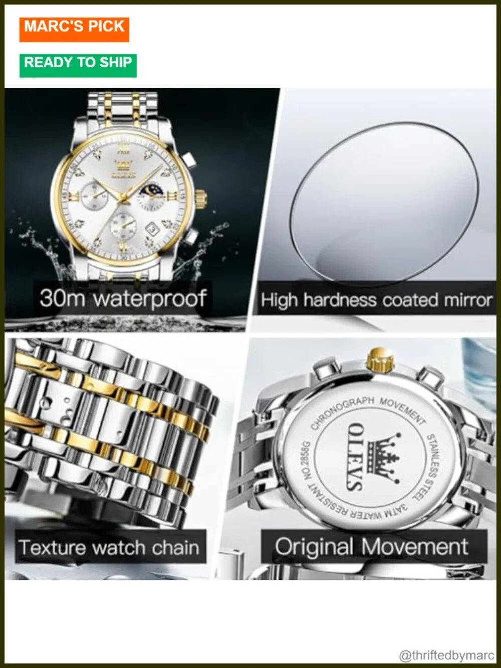 Luxury Large Face Quartz Stainless Steel Waterproof Wrist Watch